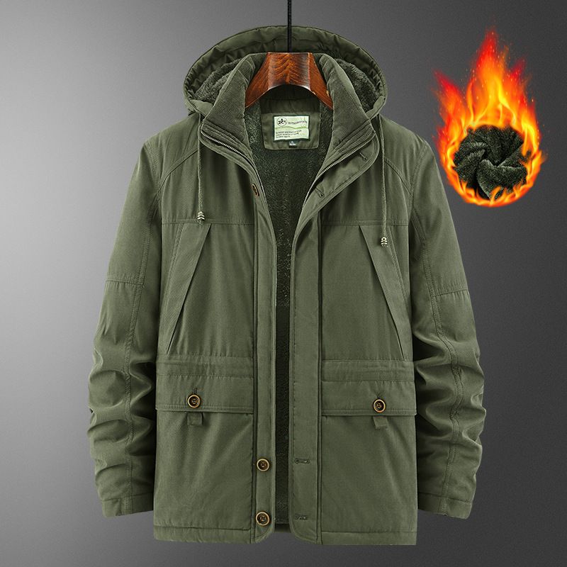 Giacca da lavoro da uomo con fodera in sherpa pesante - Guscio in poliestere invernale con tasche portaoggetti, taglia 5XL e cappuccio antipioggia (cachi/verde militare/blu navy)_voghion.com