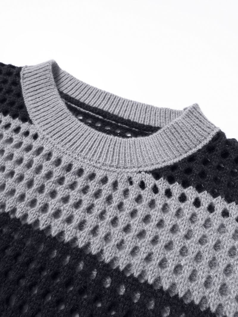 Damen Retro-Strickpullover mit Schnürung und Streifen – Übergroße Strickjacke mit Lochmuster und Fransendetail für Frühling und Herbst_voghion.com