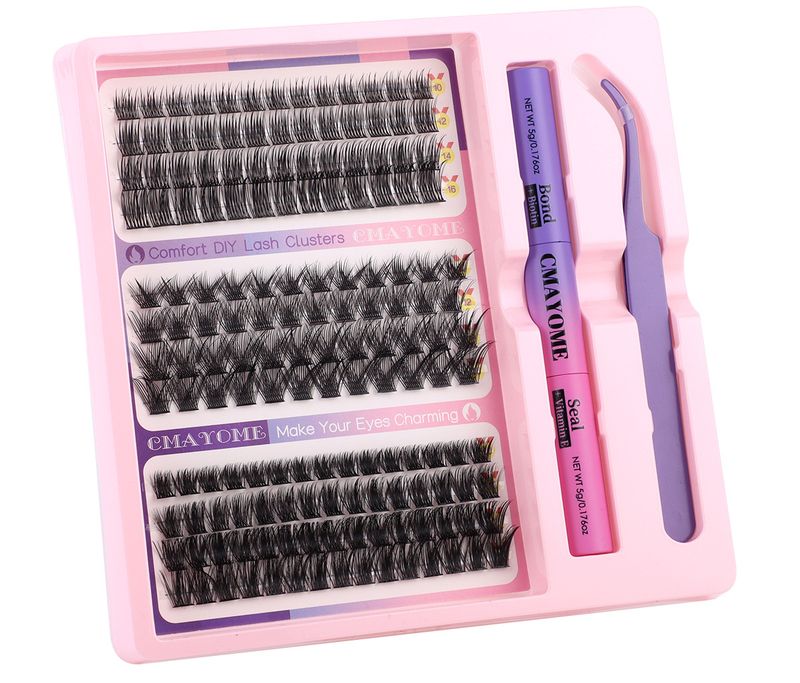 Segmented Single - Cluster DIY False Eyelash Glue & Tweezers Set 10 - 16mm, 3 - Style Mixed, Natural And Versatile Lashes_voghion.com