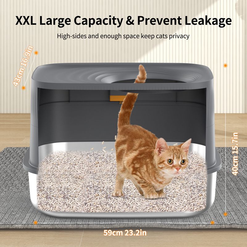 Top-Entry Stainless Steel Large Cat Litter Box Fully Enclosed Odor-Proof_voghion.com