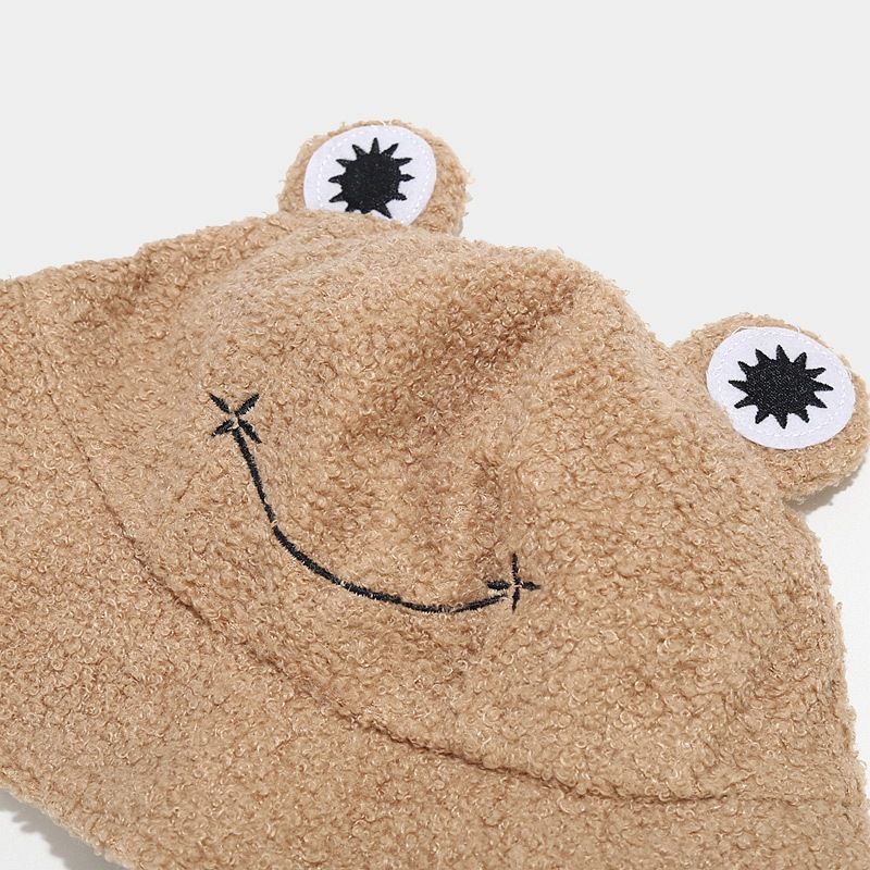Nuevo y lindo sombrero de cubo de rana para hombres y mujeres, sombrero de peluche de otoño e invierno, sombrero de lavabo para estudiantes._voghion.com