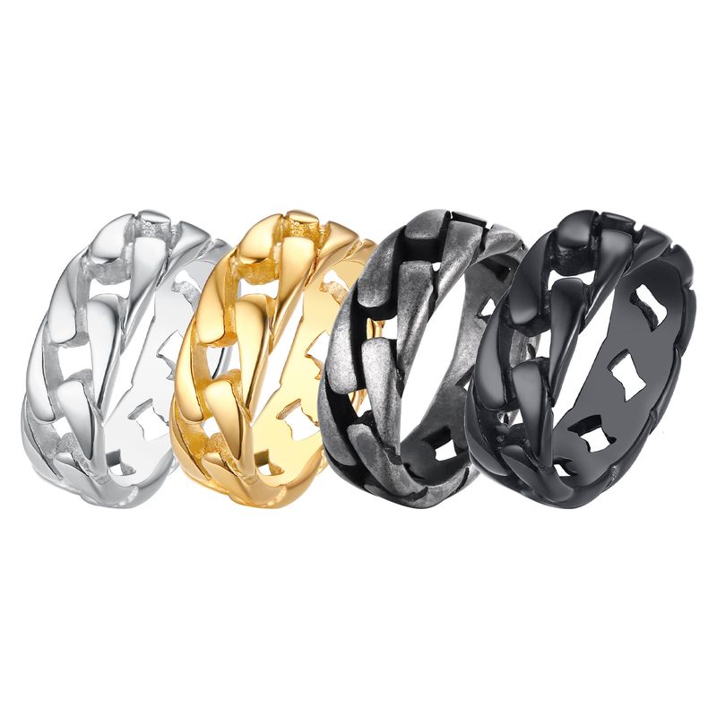 Anello cubano con catena in acciaio al titanio e motocicletta alla moda, da uomo, in oro, R495_voghion.com