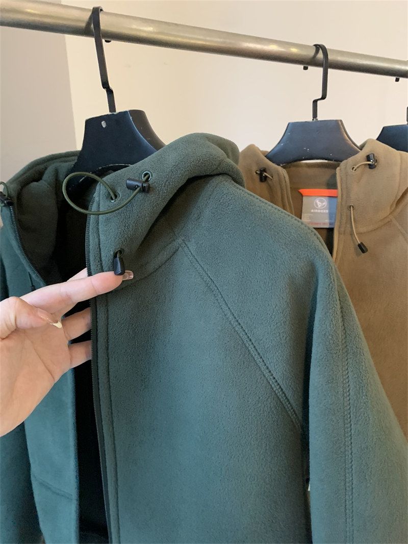 Giacca con cappuccio in pile pesante double face da uomo - Cappotto invernale in pile caldo per abbigliamento casual_voghion.com