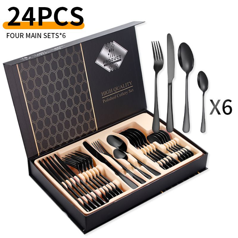 Viral 1010 Series 24-Piece Titanium Cutlery Set - Premium Stainless Steel Knives Forks & Spoons In Trendy Flip-Top Box_voghion.com