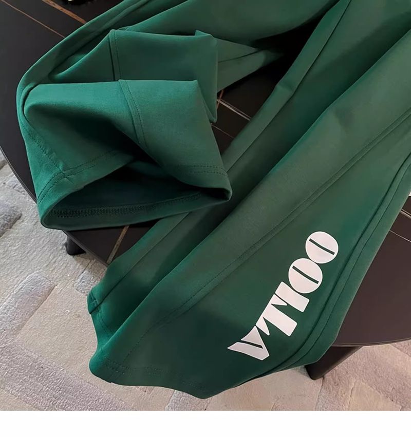 Conjunto deportivo informal verde para mujer, sudadera con capucha holgada de moda de otoño, pantalones de pierna ancha, traje de dos piezas_voghion.com