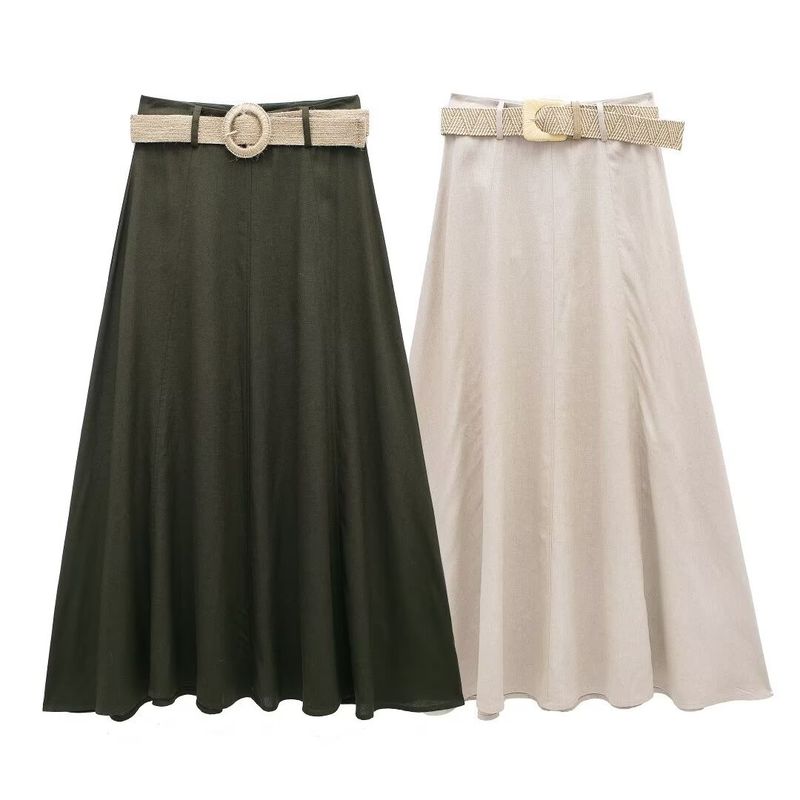 Dames 2024 Zomer Nieuwe Stijl met Riem, Linnen Gemengde Cape, Midi-jurk_voghion.com