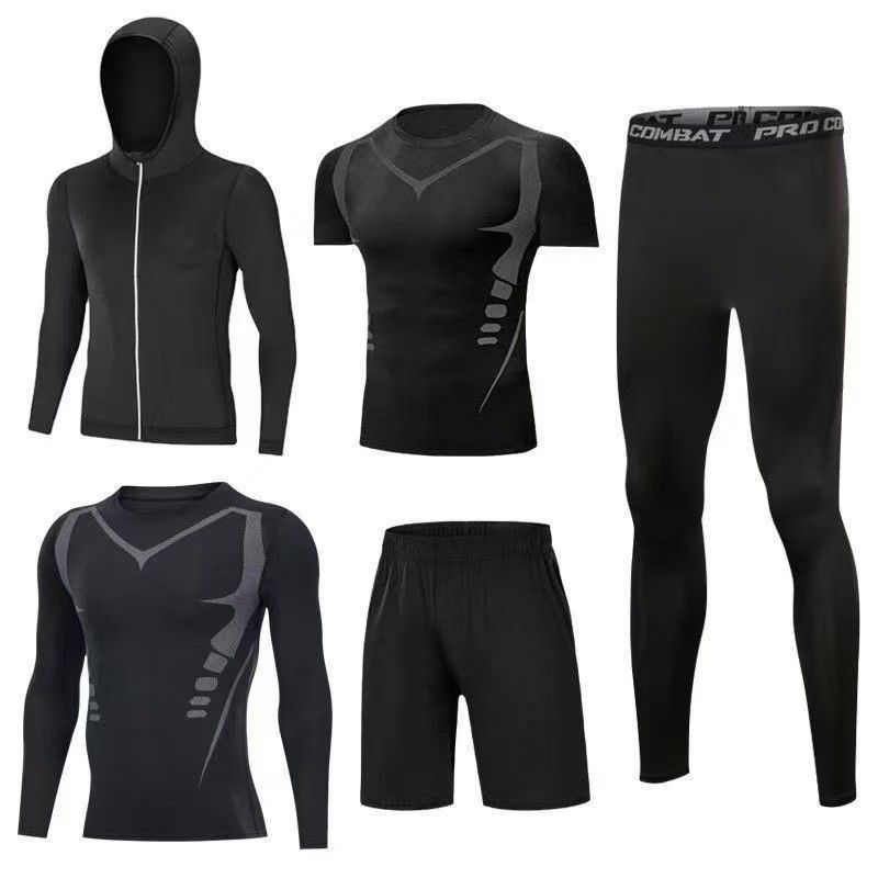 5-teiliges, schnelltrocknendes Basketball- und Laufset für Herren – Atmungsaktiver Kapuzenpullover aus Milchseide und Trainingsoutfit (Fitnessstudio, Fußball, HIIT)_voghion.com