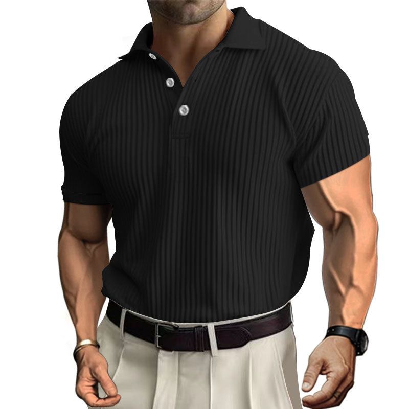 Polo Henley de punto a rayas con cuello vuelto para hombre, camiseta informal holgada, novedad de 2024_voghion.com