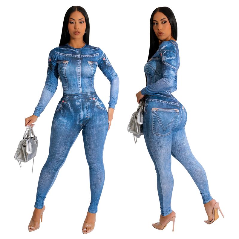 Roupas femininas macacão sexy justo estampado terno de duas peças_voghion.com