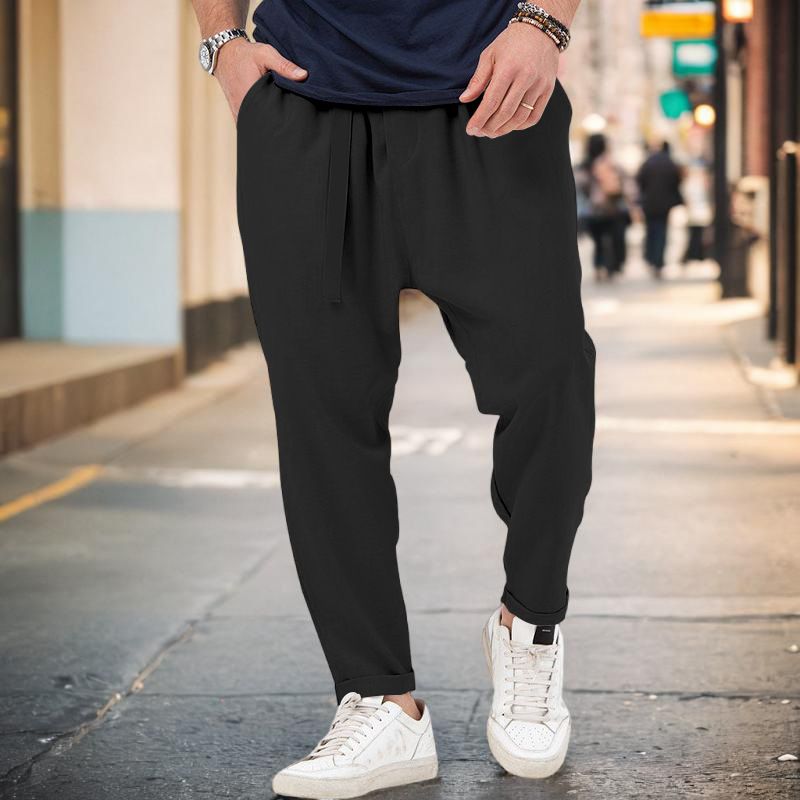 New men's sports casual trendy and fashionable, solid color, Haren pants, hanging style, plus size pants for men_voghion.com
