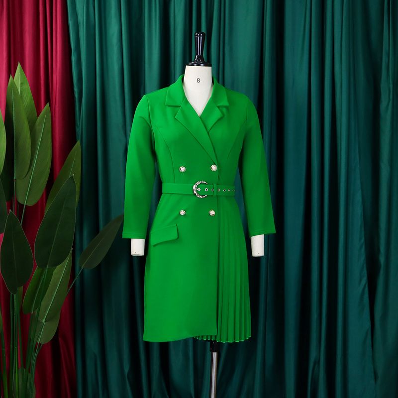 Vêtements pour femmes taille haute mode taille taille plissée couture mi-longue robe de costume_voghion.com