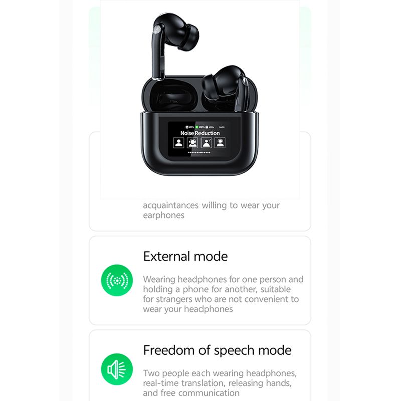 Wireless BT 5.4 Two-Way Earbuds Touch Screen Housing 144 Languages Instant Translated Smart Voice Translator_voghion.com