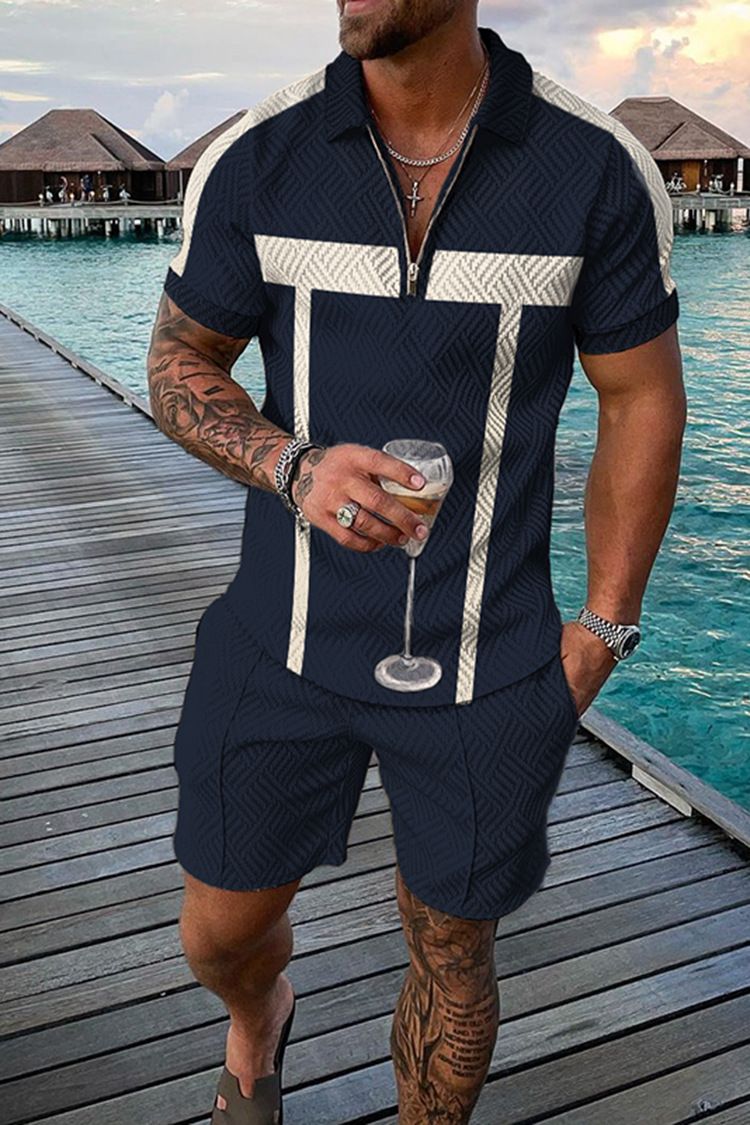 Polo da uomo 3D con stampa a catena | Completo a maniche corte slim fit_voghion.com