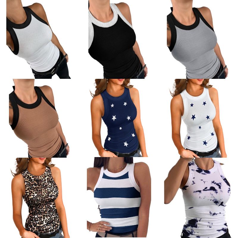 Summer New Multi Color Printed Tank For Women's Sexy Round Neck Underlay And Outwear Top_voghion.com