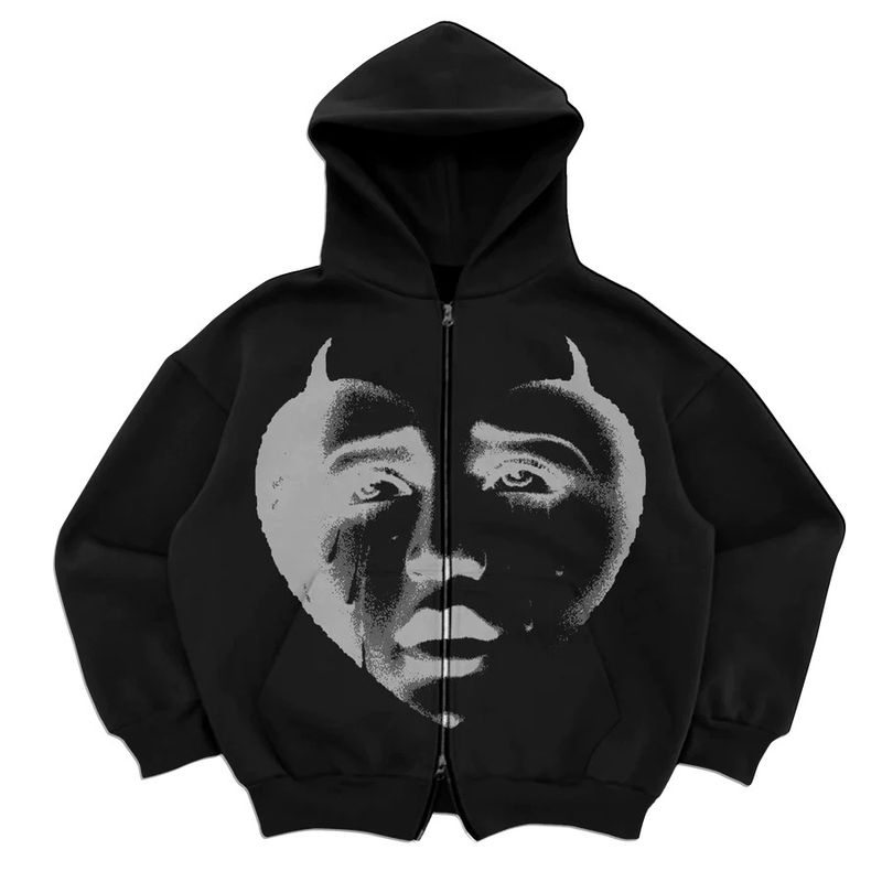 Sudadera con capucha de moda para hombre, sudadera holgada con bolsillo para mujer, cárdigan deportivo de calle con cremallera, chaqueta Y2K de otoño_voghion.com