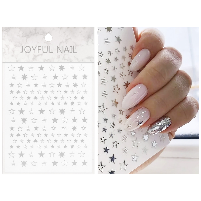 Schöne Sterne, 1 Stück, Geometrie, 3D-Nagelkunst-Aufkleber, Gold/Silber/Roségold, selbstklebende Slider, Maniküre-Dekoration_voghion.com