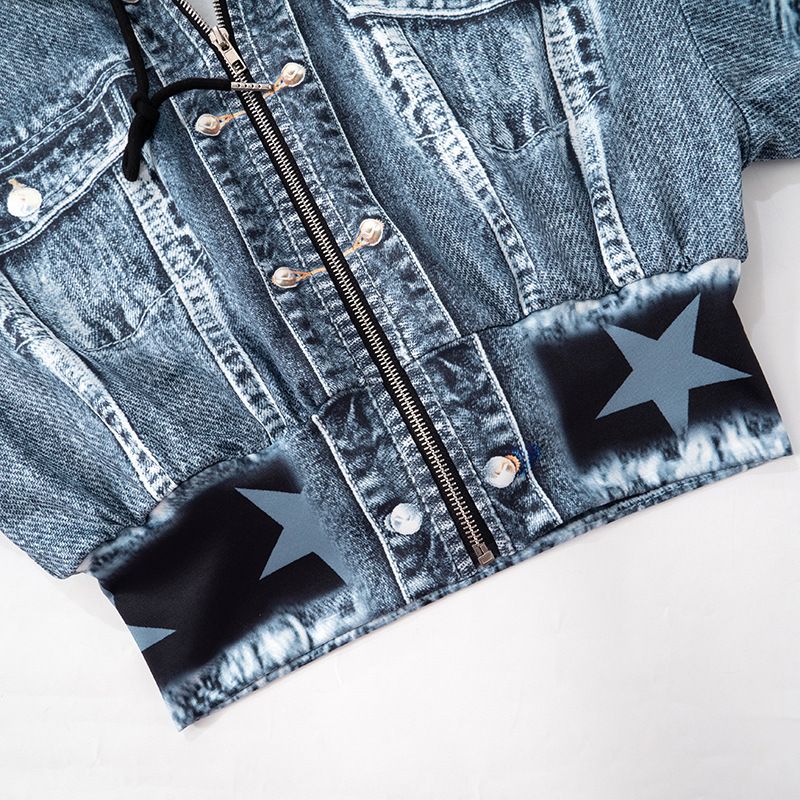 Damkläder High End liten doftstil Retro jeanstryck Jacka Byxor med vida ben Tvådelad kostym_voghion.com