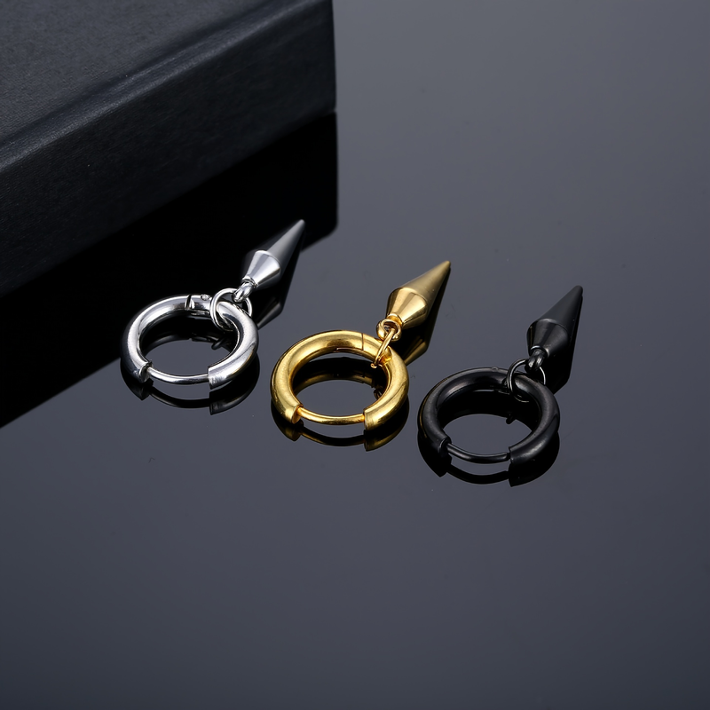 1 pz orecchini a cerchio cono coreano per donna uomo orecchini pendenti in acciaio inossidabile fibbia per l'orecchio piercing gioielli punk rock 3 colori_voghion.com
