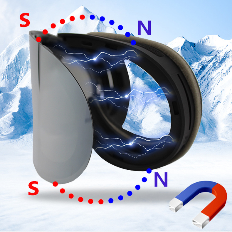 New double-layer cylindrical magnetic ski goggles Windproof anti-fog coated lens goggles sports can wear ski glasses_voghion.com