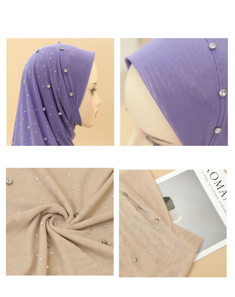 Vrouwen Hijab hete verkoop vrouwen effen kleur chiffon nagel diamant hete diamant sterren zachte rand pullover hoofddoek sjaal_voghion.com