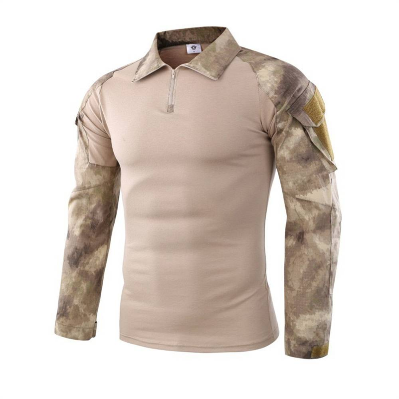 2025 Fashion Long Sleeve 1/4 Zipper Tactical T-Shirts Pockets Men's Summer Combat T-Shirt Cotton Polyester Training Clothing_voghion.com