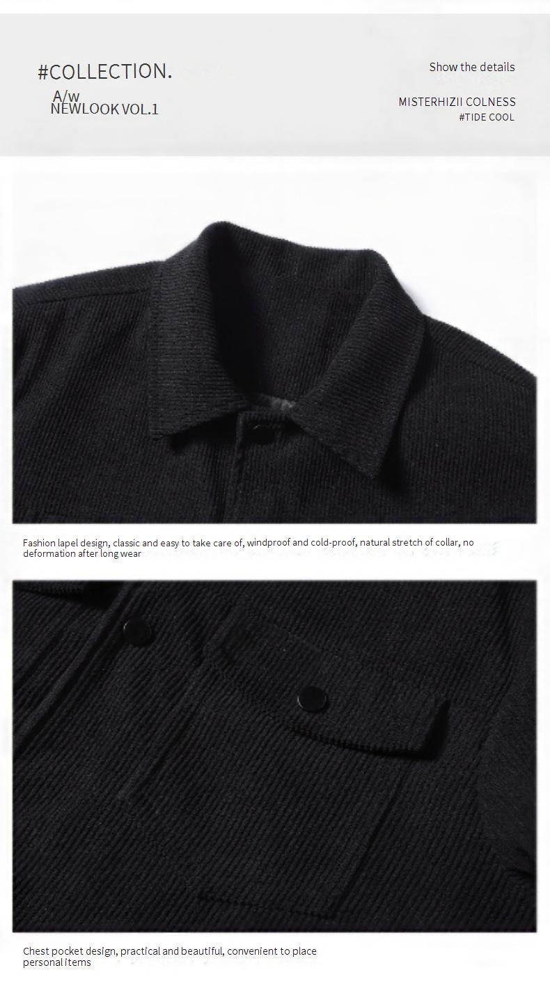 Men's Corduroy Jacket Slim Fit Casual Vintage Stand Collar Windproof Lightweight Polyester Coat For Spring Autumn_voghion.com