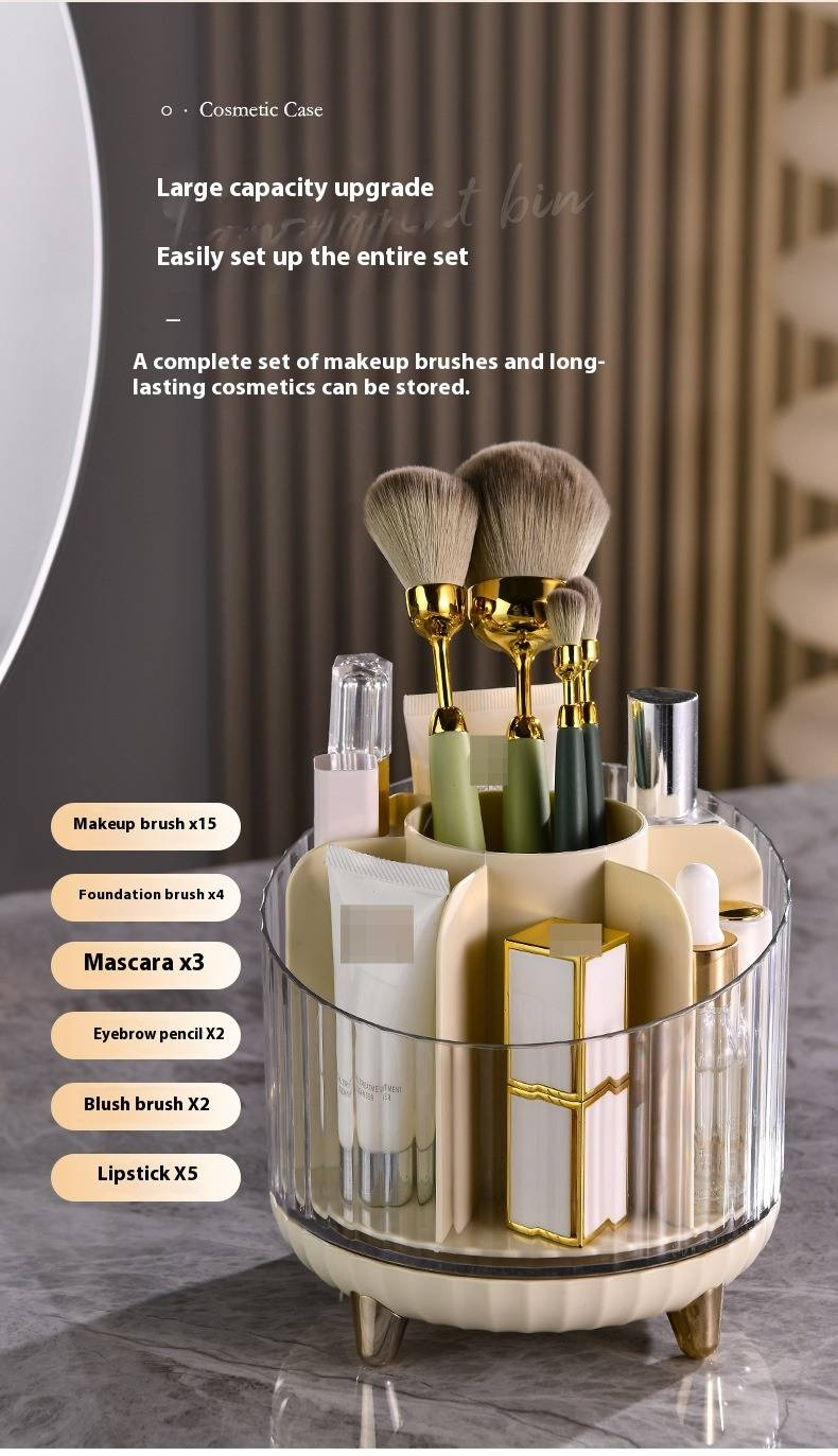 Rotating Makeup Organizer – Modern Cosmetic Storage Box With Adjustable Dividers For Skincare & Beauty Products, 360° Spinning Design_voghion.com