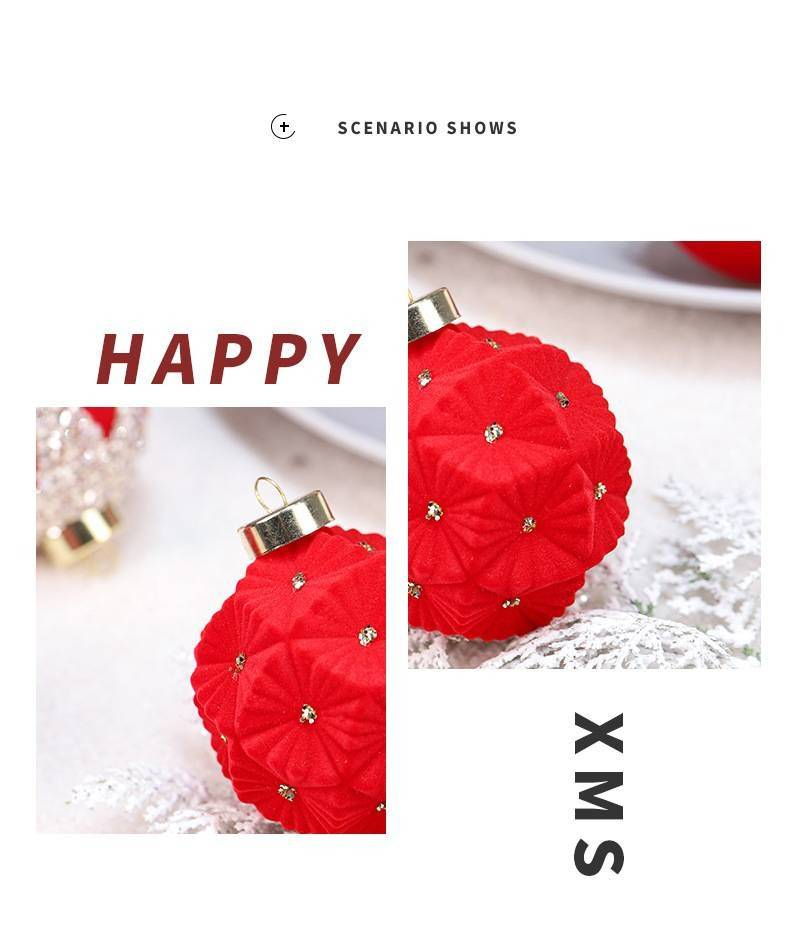 Christmas 8cm/12s Velvet Ball Ornaments Set With Rhinestones - Festive Tree Decorations In Deep Green Coffee Red (Plastic Semi-Handmade)_voghion.com