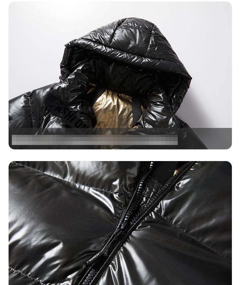 Cappotto unisex con cappuccio in grafene nero e oro – Giacca streetwear oversize con fodera in cotone termico_voghion.com