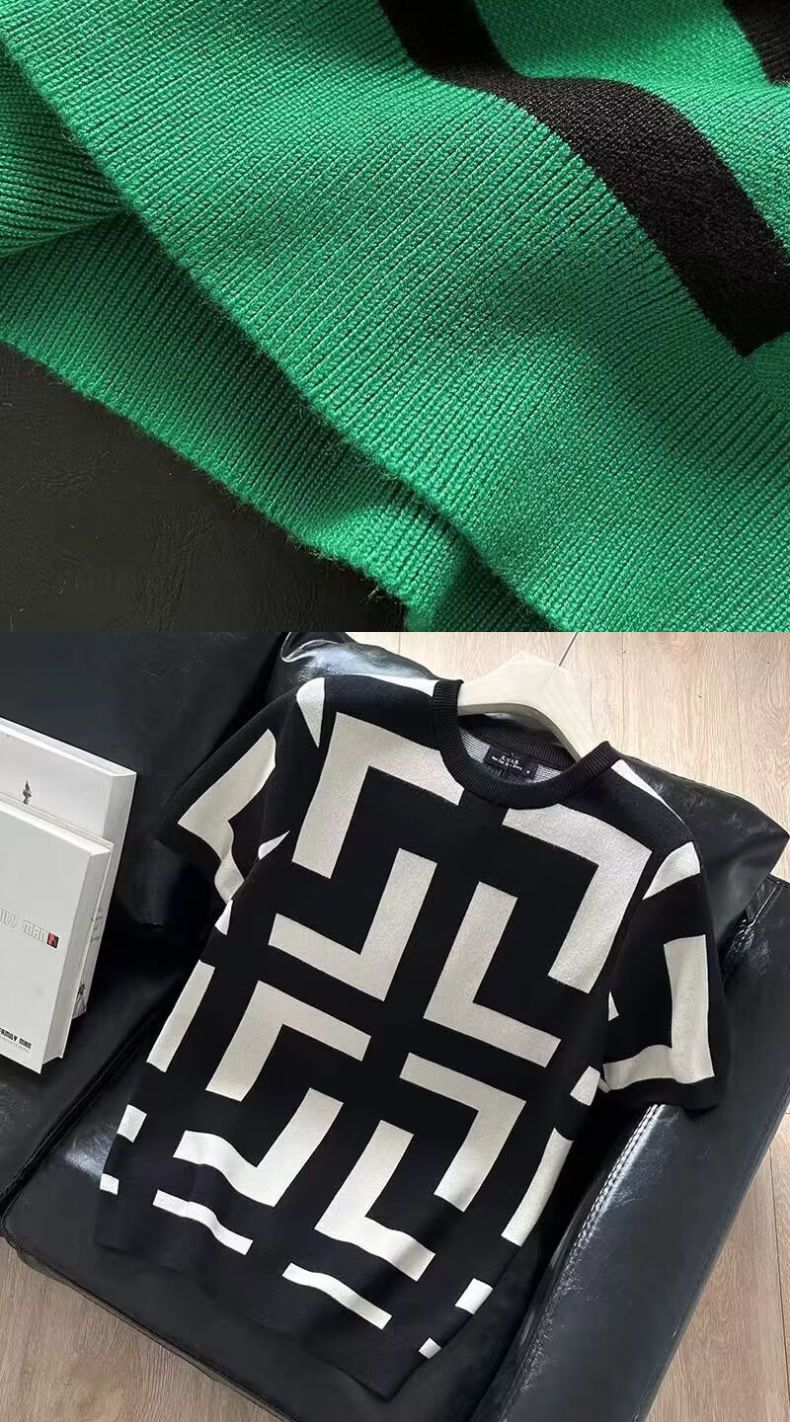 2025 Geometrescht Muster Basis Sh Fir Männer, Slim Fit Casual Trendy Mark Kuerzärmlech Gestrickte Uewerkleedung, Summer_voghion.com