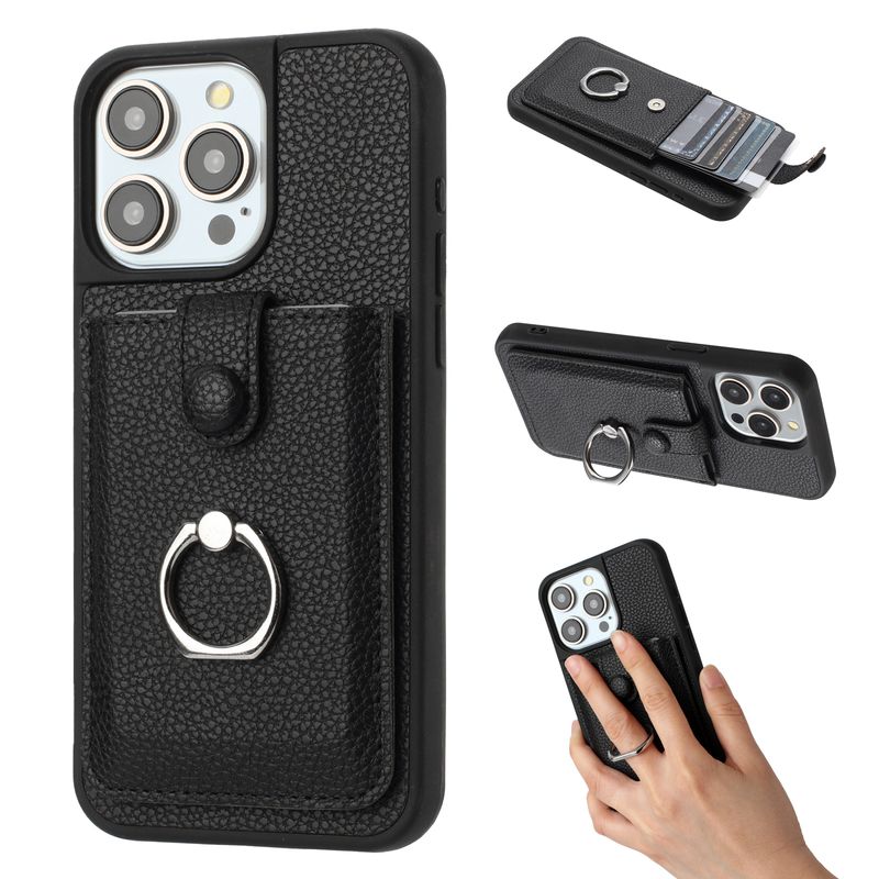 Brieftasche mit Ring-Lederhülle für iPhone 16 ProMax 15 Plus 14 Pro 13 12 Pro Max Erdbebensichere, halbverpackte Hülle_voghion.com
