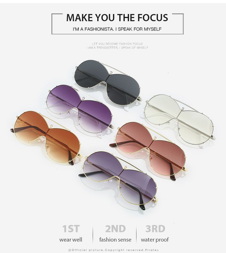 Retro baroque large frame ladies sunglasses full metal frame rivets oval Lindbergh Europe and the United States sunglasses_voghion.com