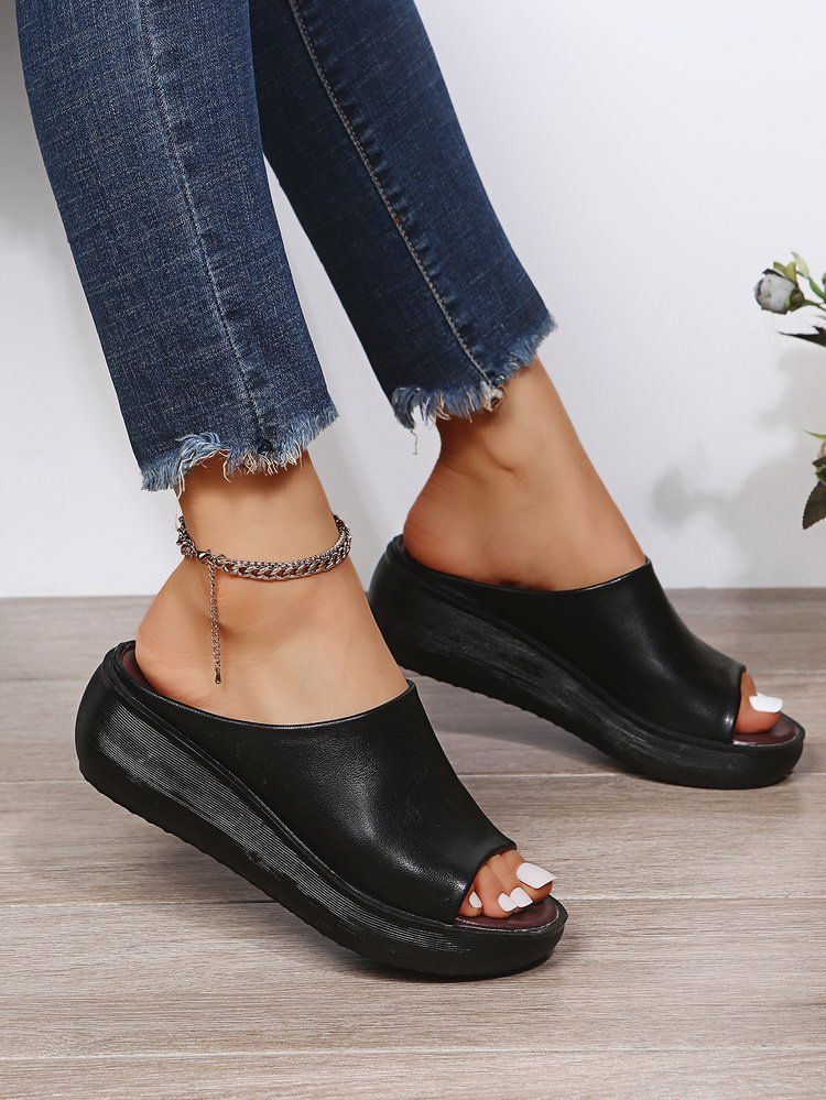 Large Slope Heel Open Toe Slippers For Women Wearing Thick Soled Fish Mouth Beach Sandals_voghion.com