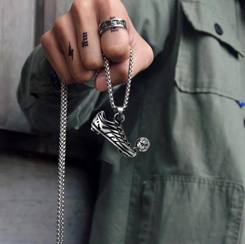 Men Hip hop Football Shoes Soccer Pendant Necklaces fashion Stainless Steel male charm pendants necklace HipHop jewelry gifts_voghion.com