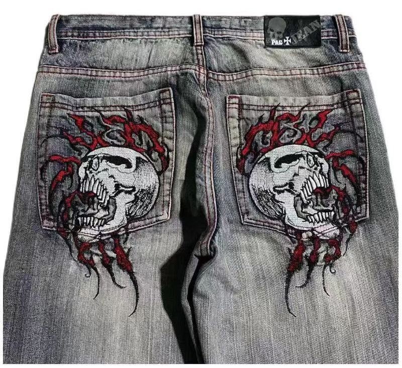 Roupas masculinas jeans retrô desgastado lavado, marca masculina, adolescentes, perna larga, roupa de trabalho, design resistente, calças casuais_voghion.com
