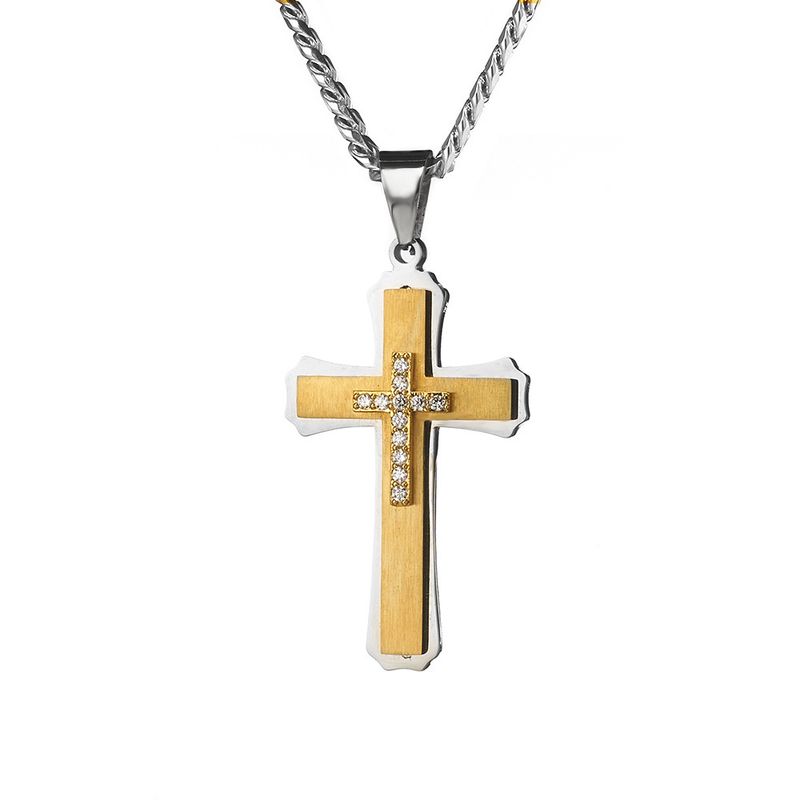 Hanger ketting roestvrij staal heren multi layer kruis met diamant zirkoon hanger populaire sieraden_voghion.com