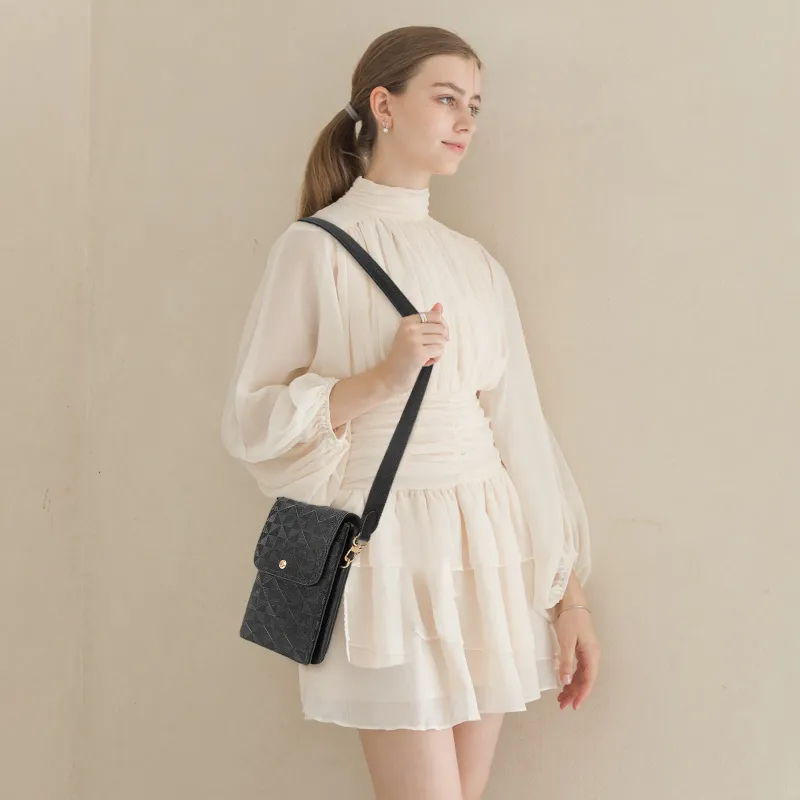 Designer Bag Free Shipping Geometric Textured Crossbody Bag Gold Accent Adjustable Strap_voghion.com