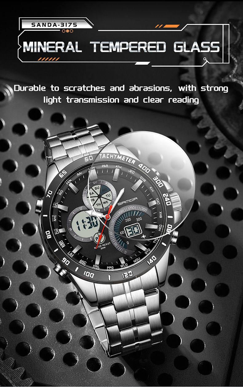 Digital Watch With Analog Display Waterproof Sport Watch With Dual Display, Alarm, Stopwatch Week & Date For Casual, Business & Outdoor Activities_voghion.com