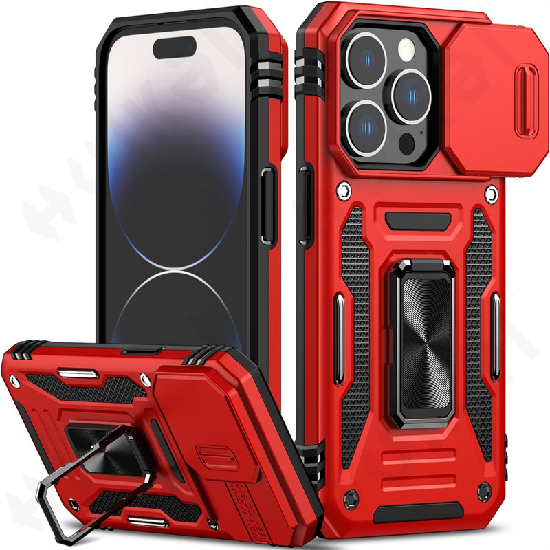 Hülle für iPhone 15 14 13 12 11 Pro XS Max Plus XR 8 7 Plus SE 2022 2020 Ringständer Rüstung Anti-Fall Slide Kamera_voghion.com