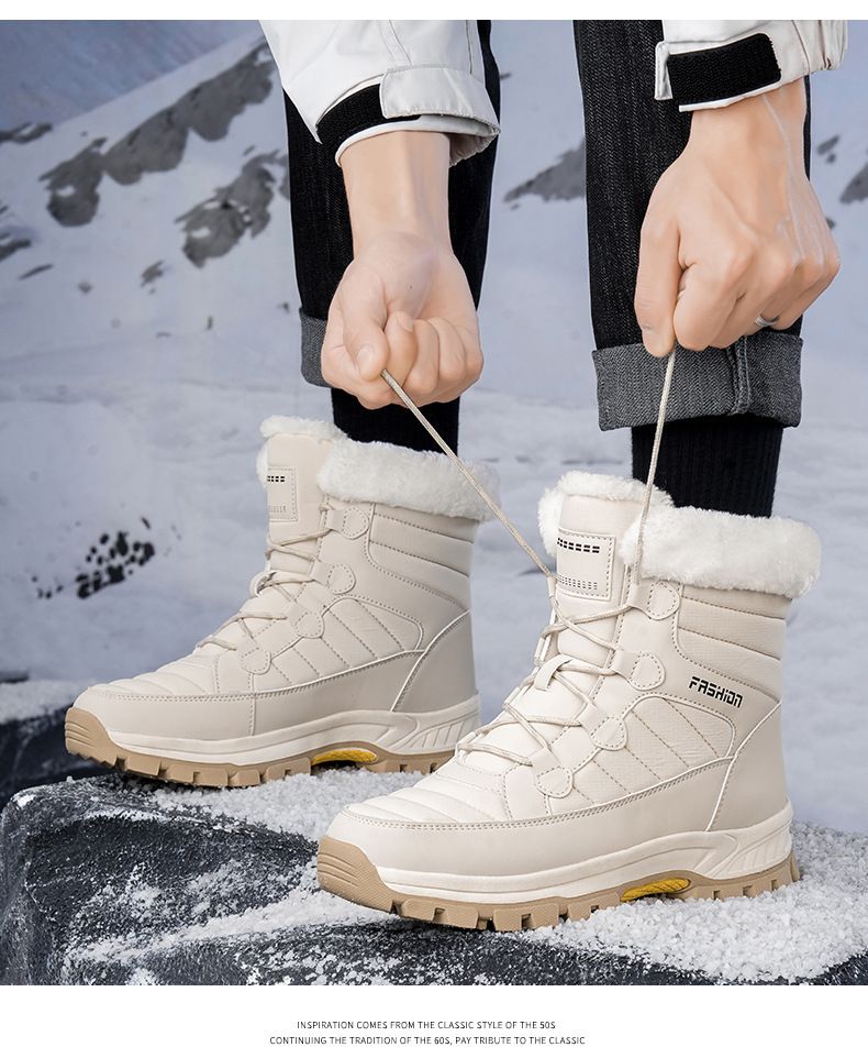 Women's Winter Snow Boots With Faux Fur Lining, Waterproof & Slip-Resistant, High-Top Warm Ankle Boots For Men And Women, Casual Lace-Up Thermal Shoes_voghion.com