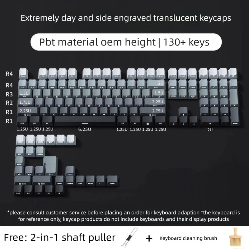 Mist Blue Gradient Side Engraved Translucent PBT Customized 130+ Small Full Set Personalized Dye Sublimation Keycaps_voghion.com
