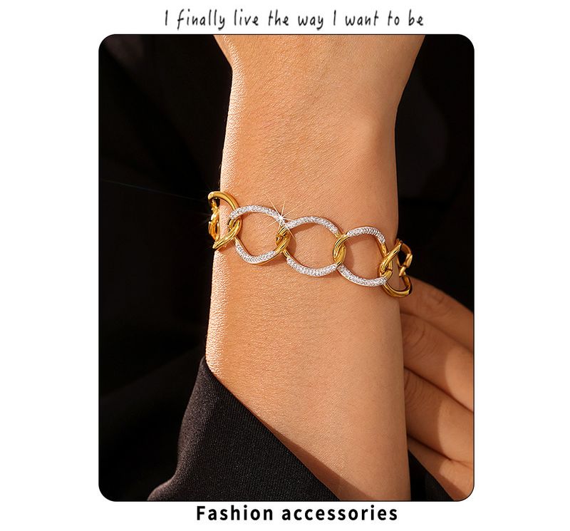 Women's Jewelry Geometric Link Bracelet In Stainless Steel With Rhinestones, Punk Style Interlocking Chain Everyday Wear Diamond Interlocking Chain_voghion.com