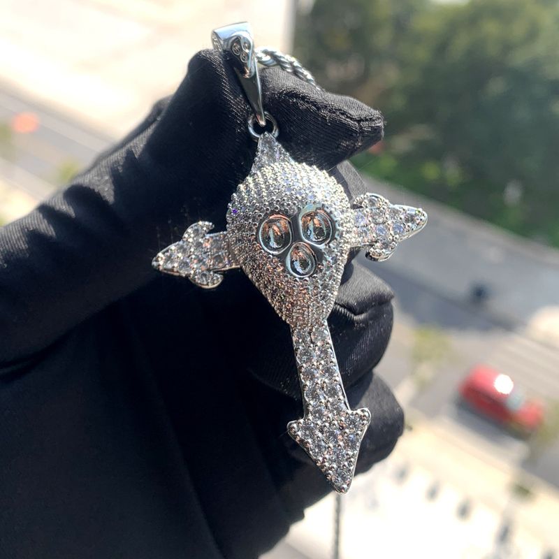 New Skull Cross Pendant Set with Zircon Hip Hop Necklace Jewelry_voghion.com