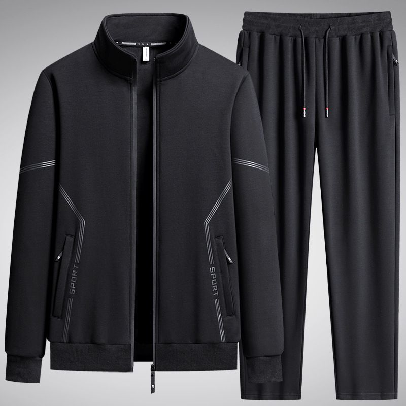 Conjunto deportivo informal de cuello alto para hombre, primavera y otoño de 2025, cárdigan holgado y cómodo de talla grande, conjunto de dos piezas_voghion.com