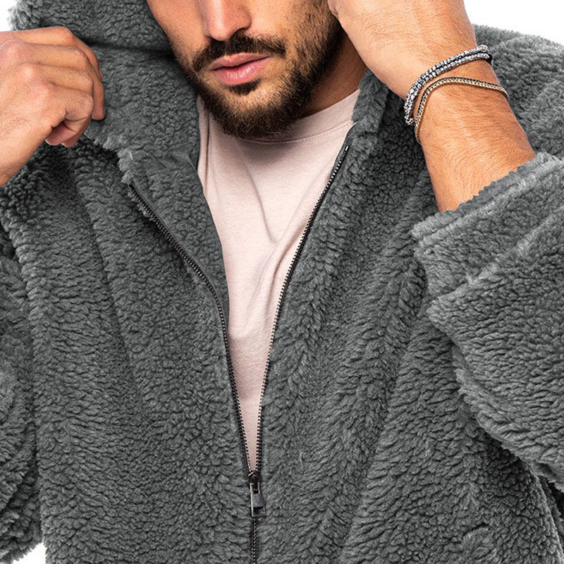 Men's wear thermal jacket double sided arctic fleece hooded zipper jacket_voghion.com