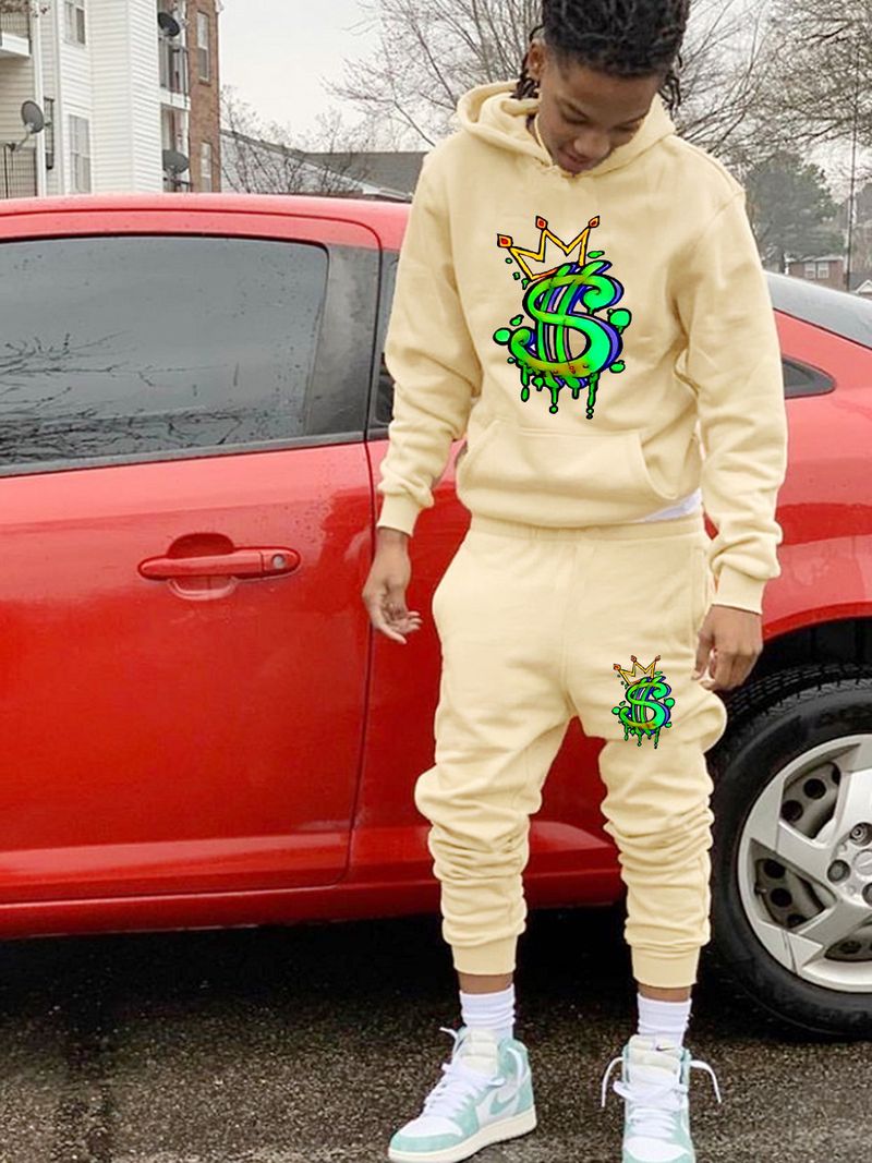 Men's Fleece Hoodie & Jogger Set - Soft Polyester Pullover Sweatshirt With Pockets, Comfortable Casual Loungewear For All Seasons_voghion.com