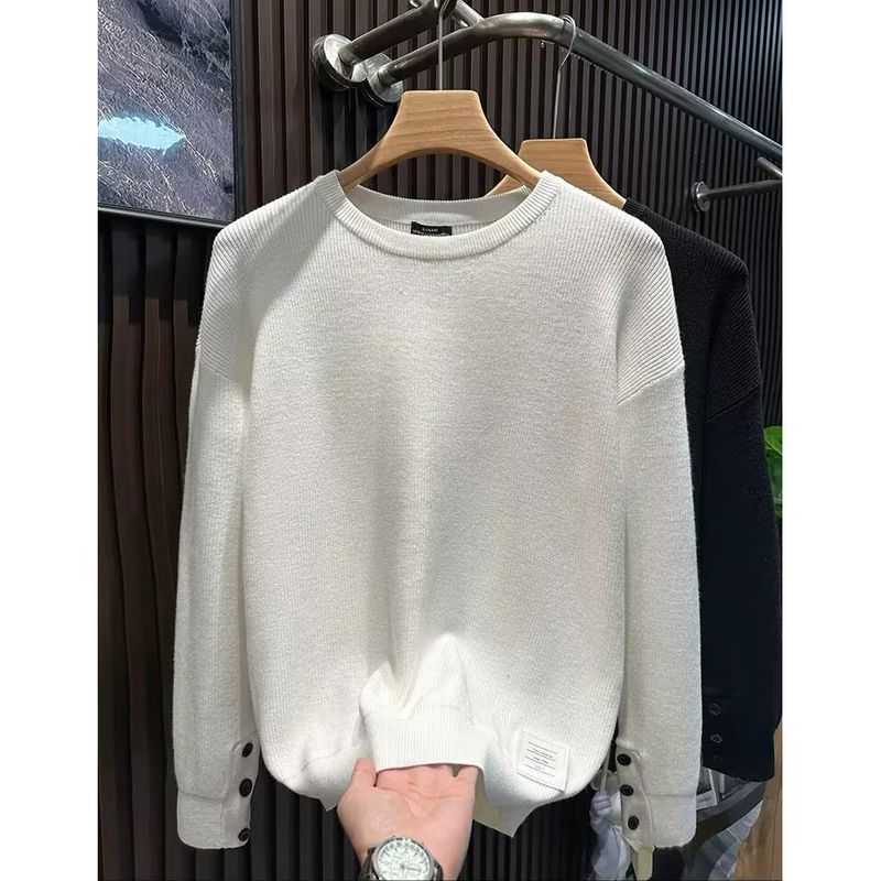 New Button Up Long Sleeved Knitted Sweater, Men's Solid Color Inner Layer Bottom Shirt_voghion.com