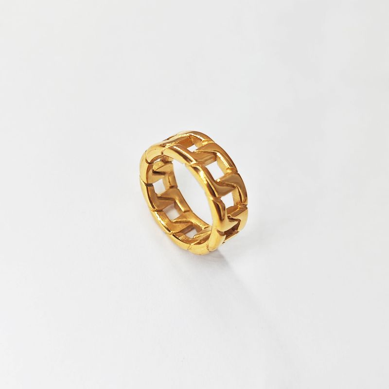 Anello in acciaio inossidabile con catena cubana intrecciata da uomo St.delan, stile trendy_voghion.com