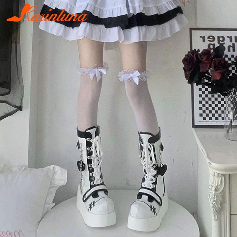 Punk Gothic Style Platform Mary Jean Shoes New Fashion Brand 2023 Spring Summer Round Toe Buckle-Sandals Boot Party Role-Play_voghion.com