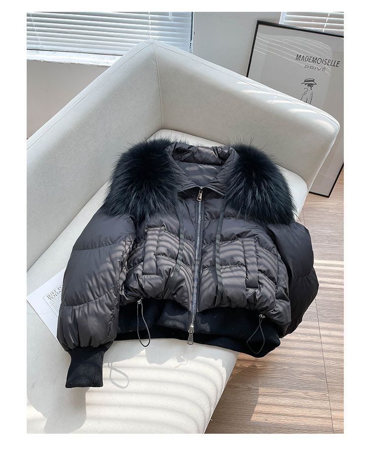 Damenbekleidung Wintermantel Damenmode kurze Daunenjacke Damen High-End-Damen 90 weiße Entendaunen Fuchspelzkragen_voghion.com